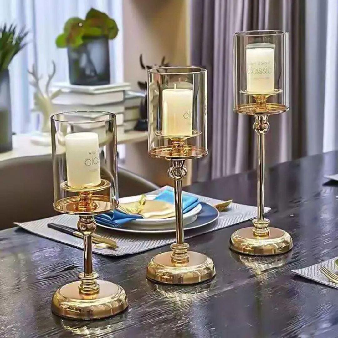 Suporte Dourado para Velas Vintage em Metal - Decoração Luxuosa