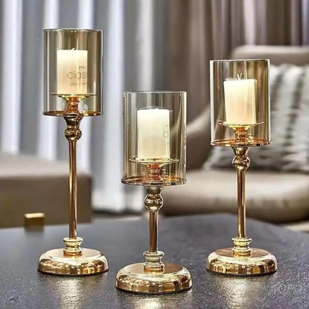 Suporte Dourado para Velas Vintage em Metal - Decoração Luxuosa