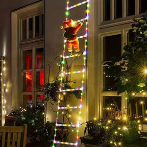 Escada Luz em LED Colorido Decoração de Natal com Papai Noel Pendurado 3M