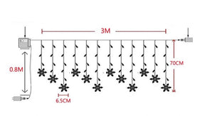 Luzes em LED Modelo Cortina Decoração de Natal Flocos de Neve